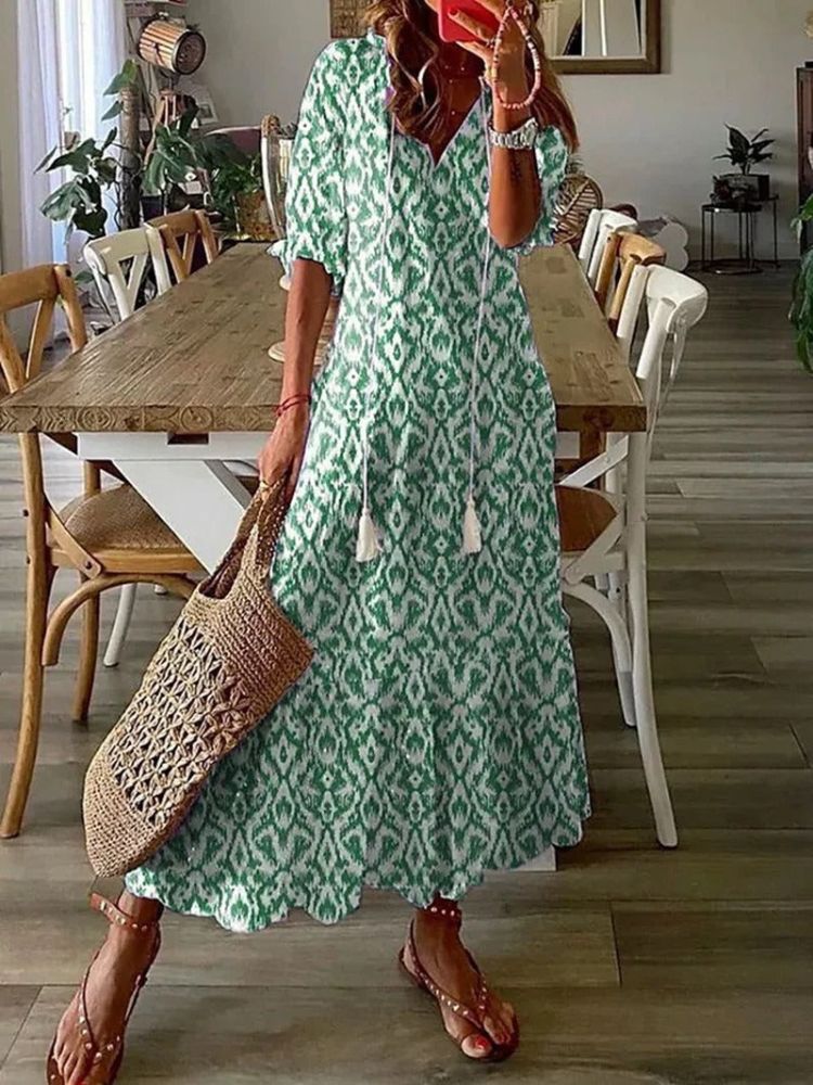 Élodie™ — Elegante fluwelen maxi jurk met bloemenprint