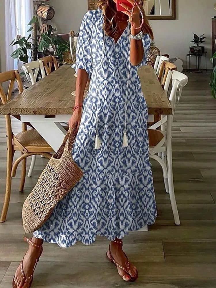 Élodie™ — Elegante fluwelen maxi jurk met bloemenprint