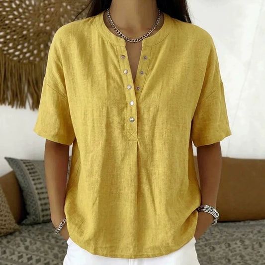 Sabine | Effen kleur blouse met halve mouwen
