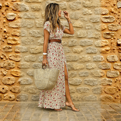 Joselin™ – Lange bohemien jurk met luchtige stof en riem