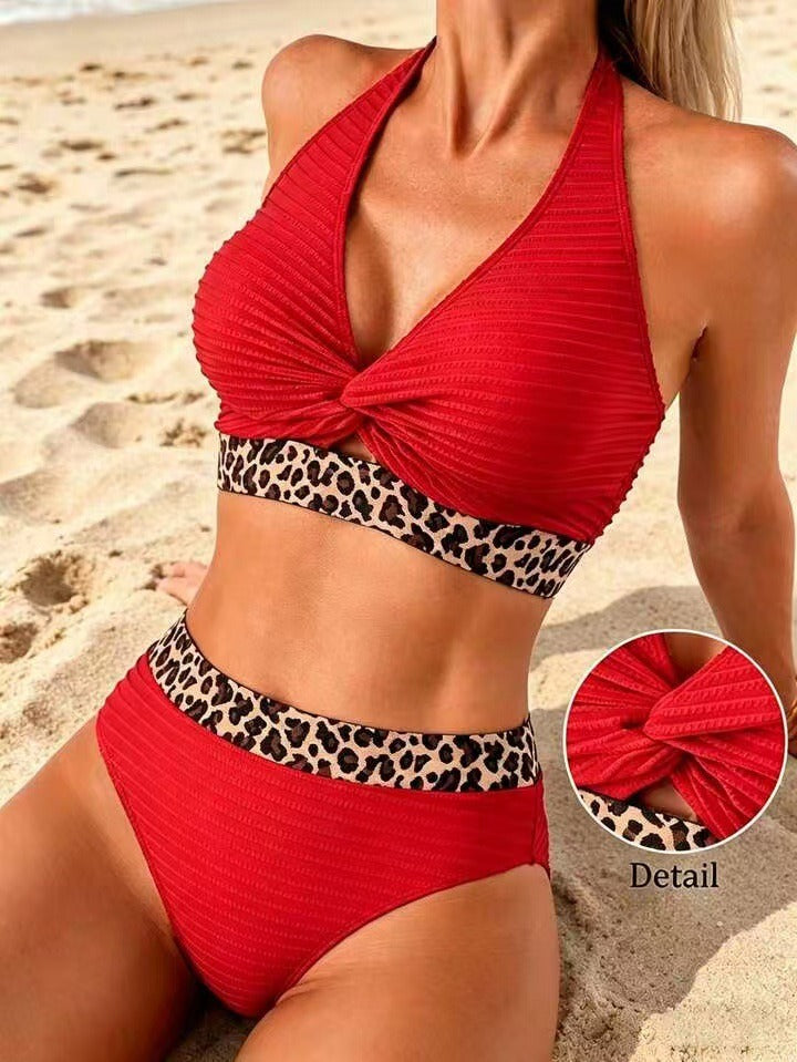 Bikini Geribbeld Leopard Kleurblok