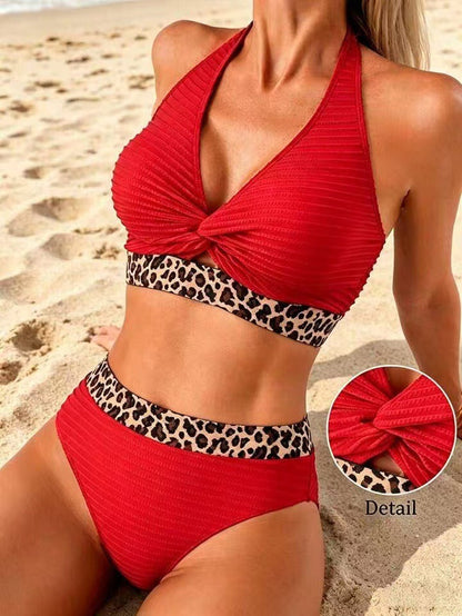 Bikini Geribbeld Leopard Kleurblok