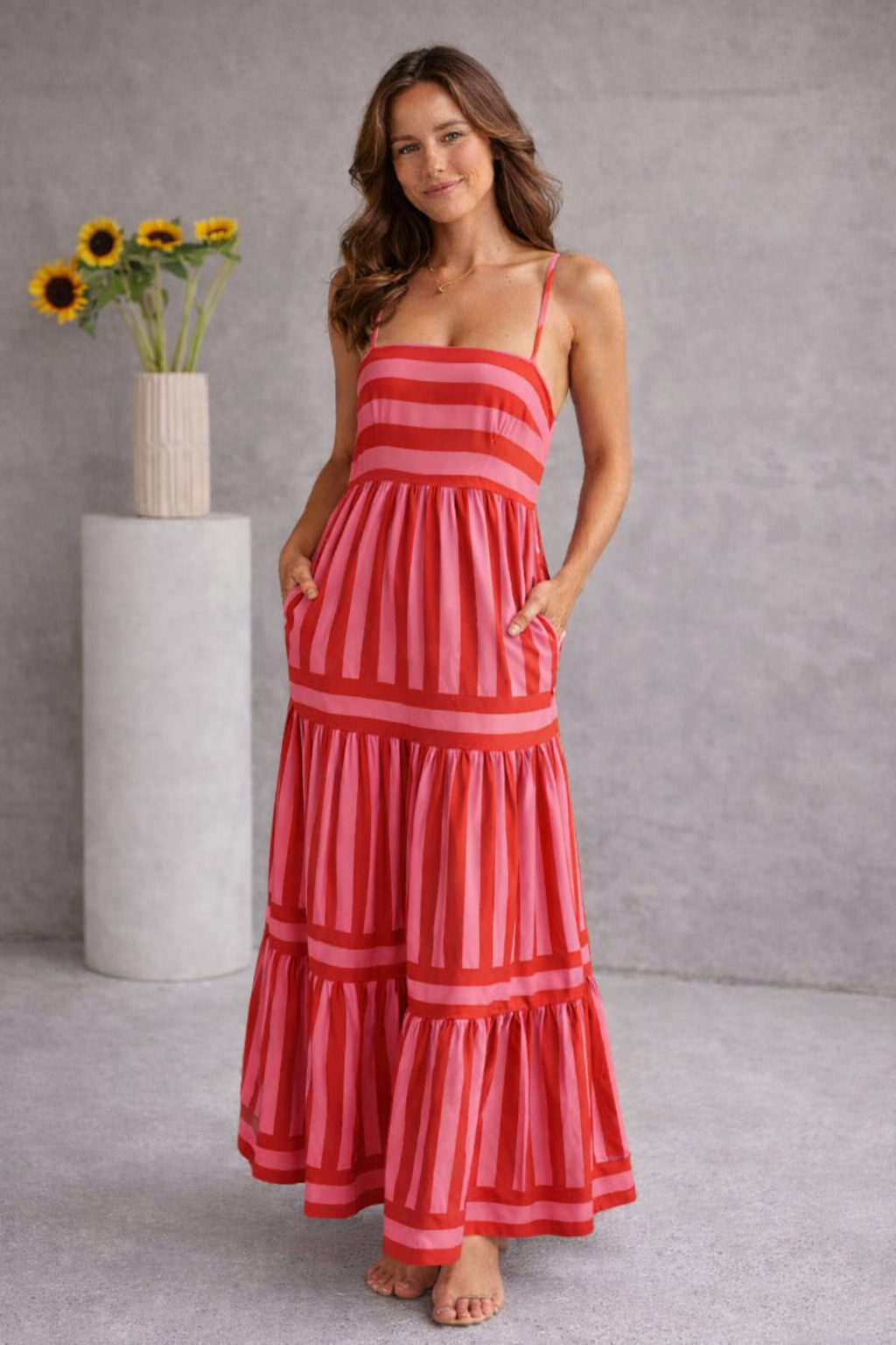 Alina - Gestreepte Maxi Jurk met Soepelvallend Silhouet