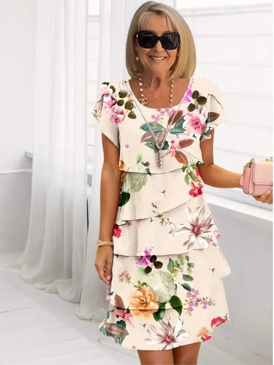 Camille | Elegante, vloeiende witte jurk met ruches