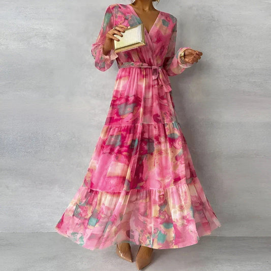 LUCIA | Lange zomerjurk met bloemmotief en verstelbare silhouet