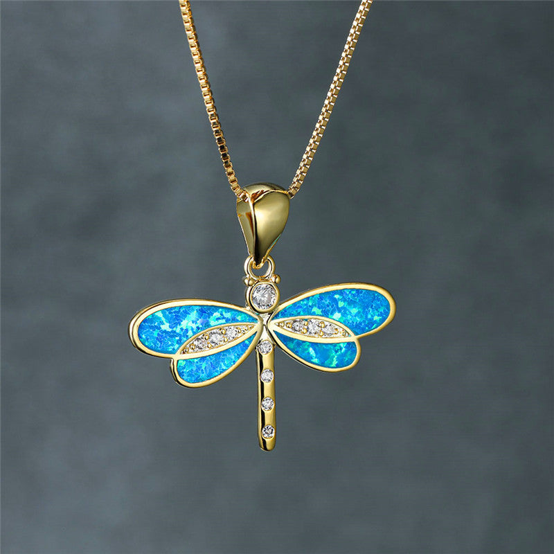 Gouden Libelle Halsketting met Opale