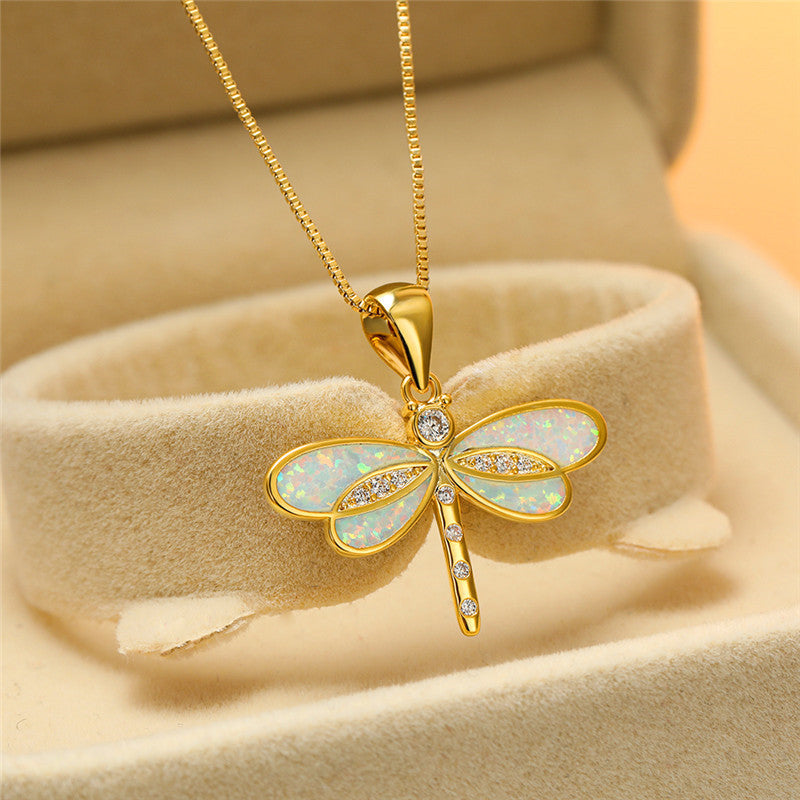 Gouden Libelle Halsketting met Opale