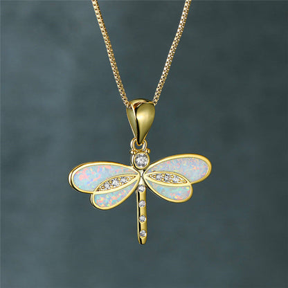 Gouden Libelle Halsketting met Opale