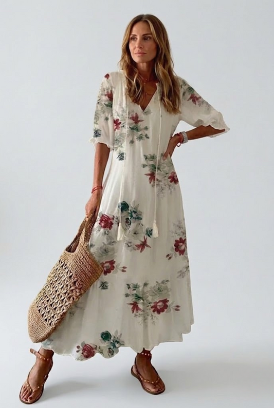 Élodie™ — Elegante fluwelen maxi jurk met bloemenprint