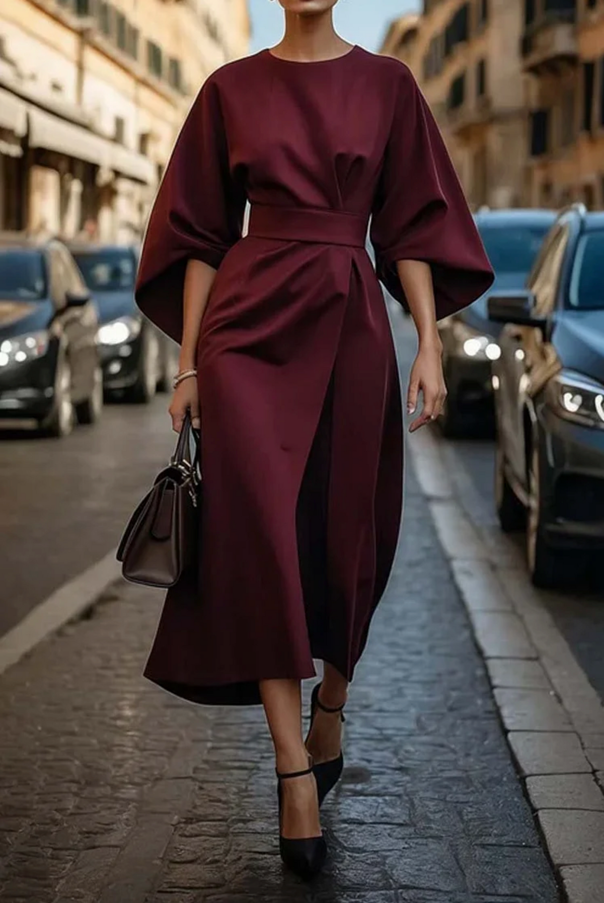 By Esmee - Tijdloos elegante jurk met lantaarnmouwen