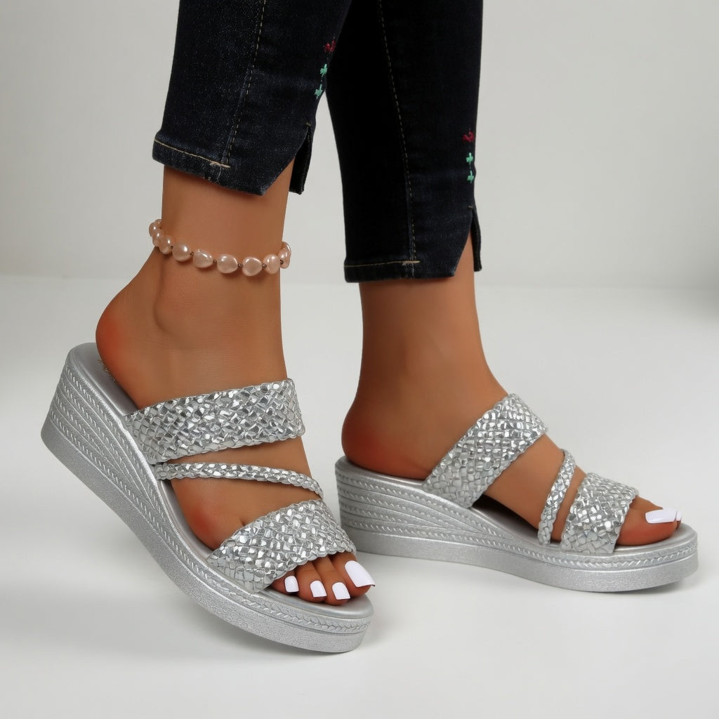 Greet | Gekleurde Gevlochten Wedge Mule