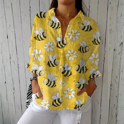 Nancy™ | Bijenbloes Blouse | Lichtgewicht Lente Blouse met Artistieke Prints
