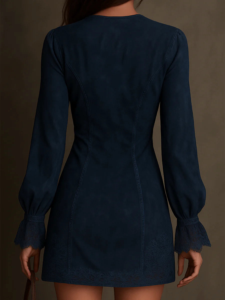 Angelina - Blauwe tuniek met borduursel en rits
