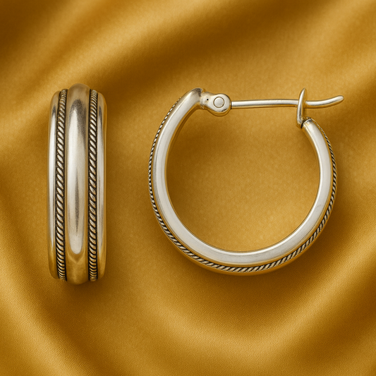 Vintage Zilveren Oorbellen met Gouden Strepen