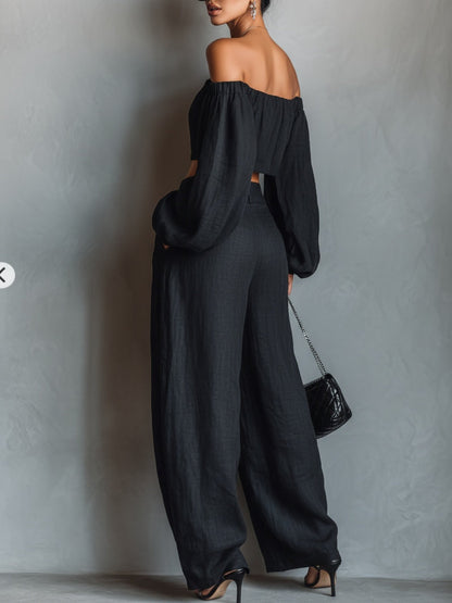 Tessy -- Off-shoulder set met wijde broek