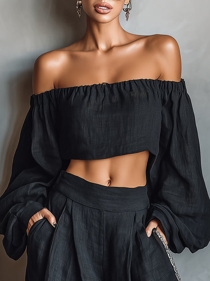 Tessy -- Off-shoulder set met wijde broek