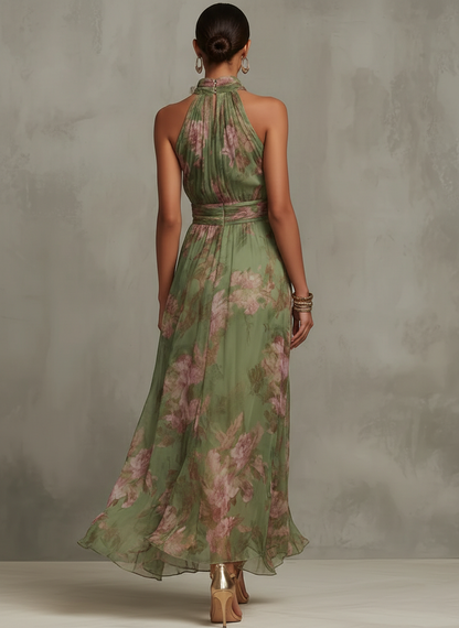 Fleur | Bloemrijke Maxi Jurk met Halternek