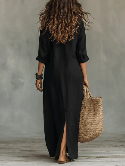 Céline™ | Maxi Zwarte Jurk met Knopen