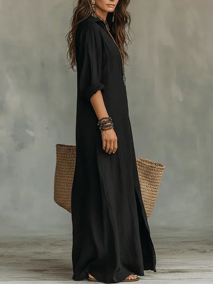 Céline™ | Maxi Zwarte Jurk met Knopen