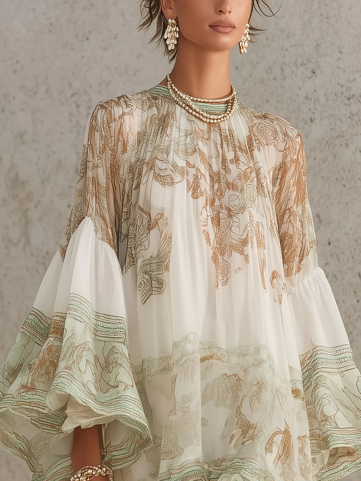 Rosalie | Mini-jurk in Mousseline met Volants en Gestreepte Groene Zoom