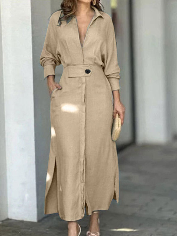Elegante Lange Mouw Eenvoudige Shirtjurk