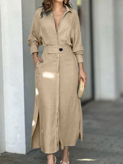 Elegante Lange Mouw Eenvoudige Shirtjurk