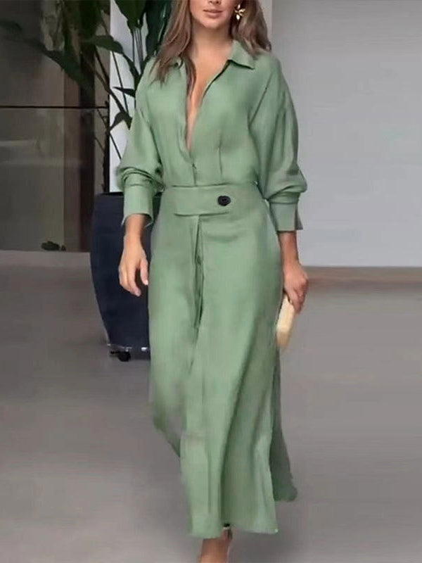Elegante Lange Mouw Eenvoudige Shirtjurk