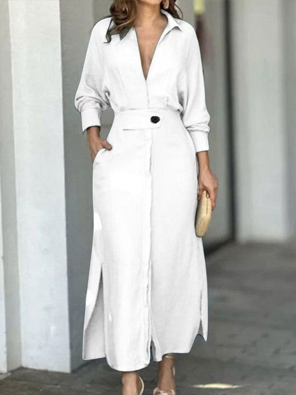 Elegante Lange Mouw Eenvoudige Shirtjurk