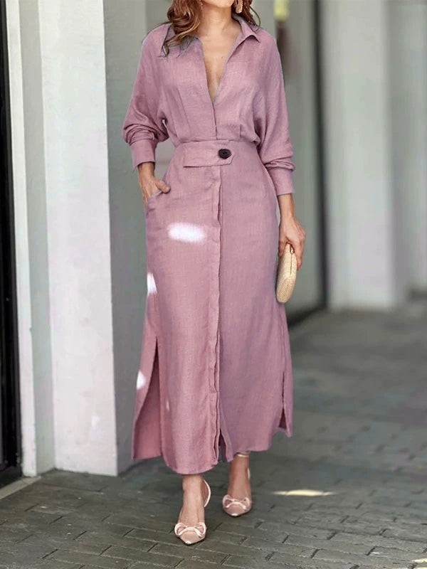 Elegante Lange Mouw Eenvoudige Shirtjurk