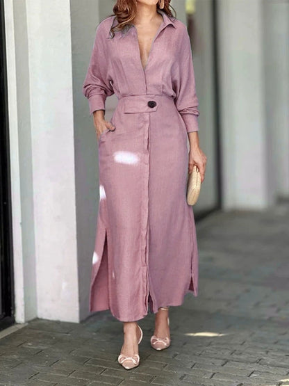 Elegante Lange Mouw Eenvoudige Shirtjurk