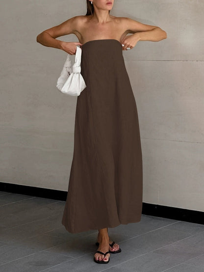 Strapless A-lijn Linnen Lange Jurk
