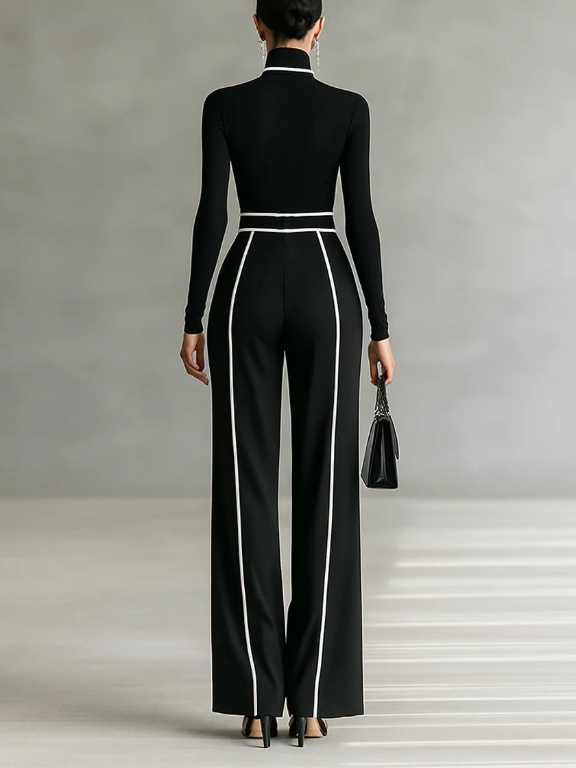Lotte - Elegante tweedelige set met hoge kraag en wijde broek