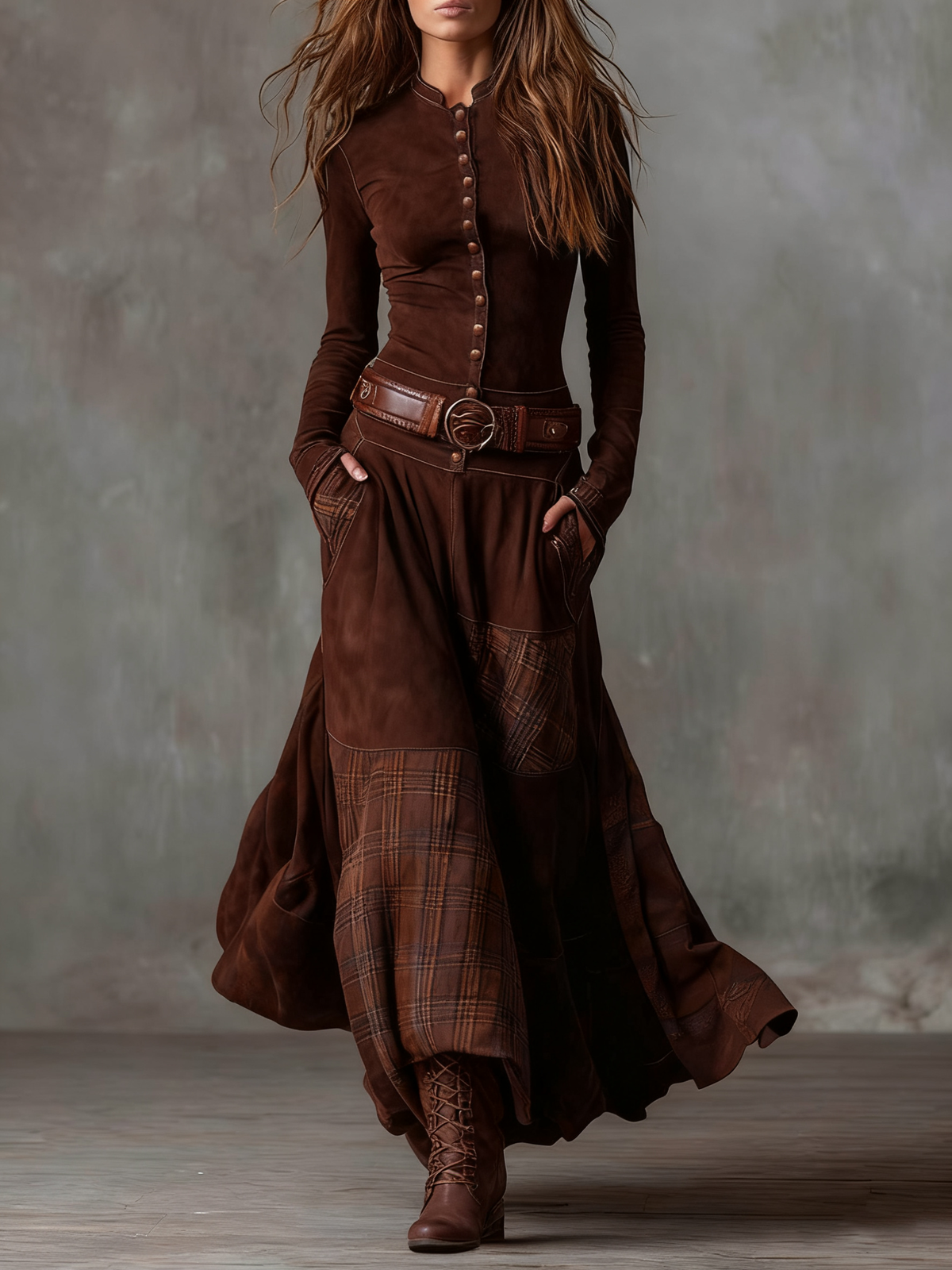 Elly - Maxi-jurk van ecolologisch suede met riem