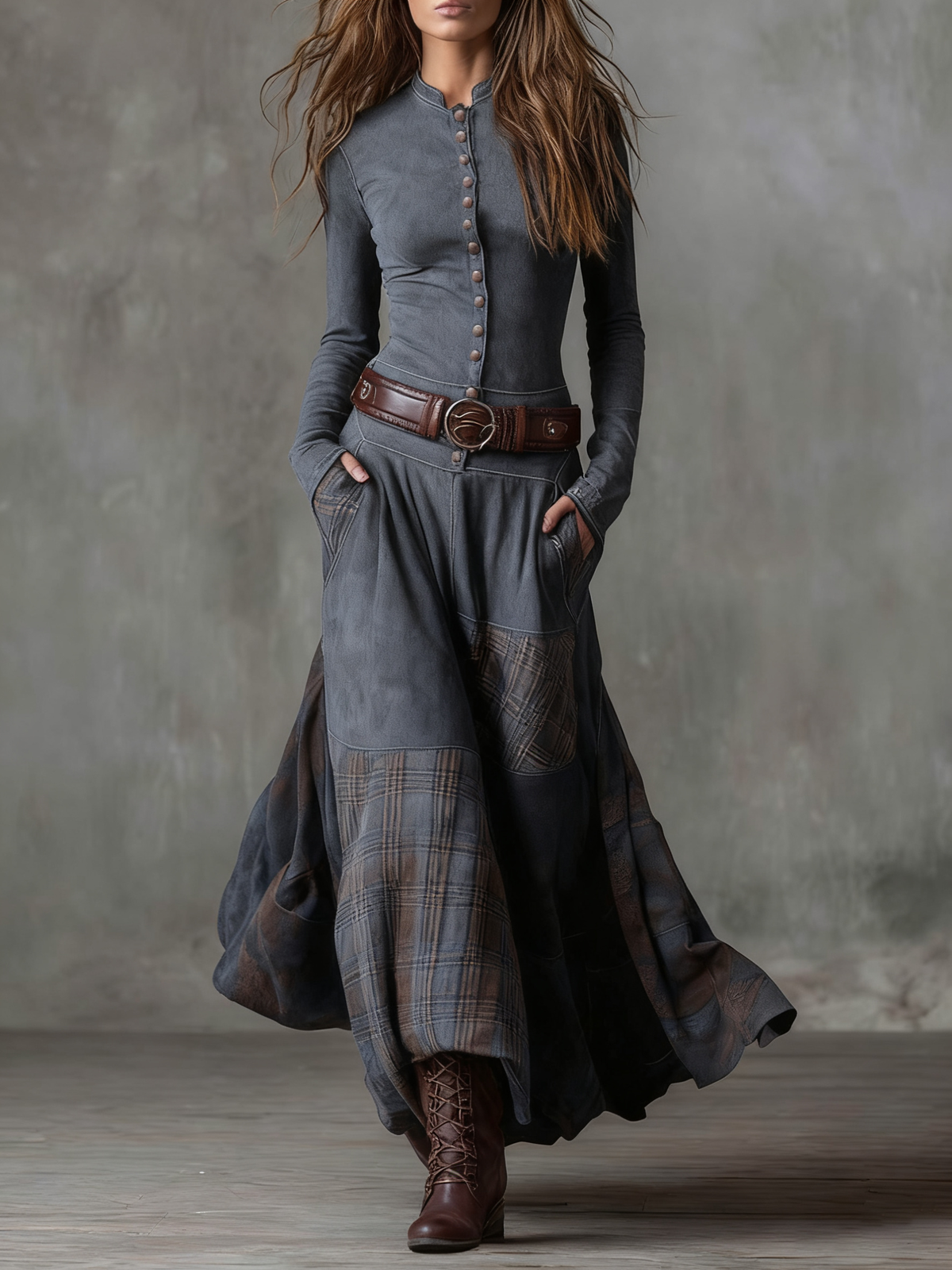 Elly - Maxi-jurk van ecolologisch suede met riem