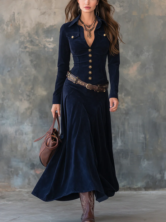 Dianne - Lange suede jurk met knopen