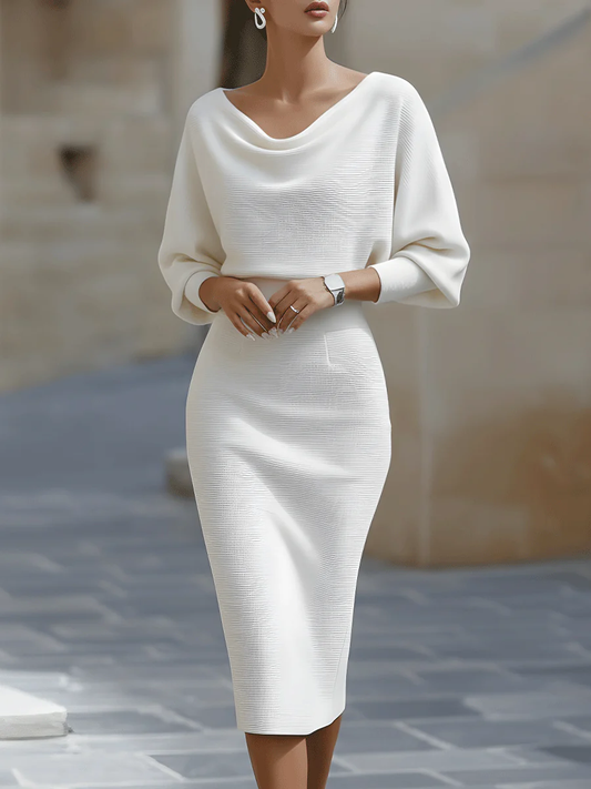 Witte Gedrapeerde Batwing Midi Jurk