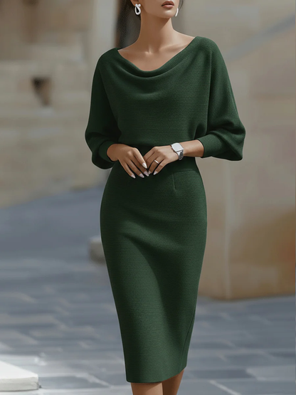 Witte Gedrapeerde Batwing Midi Jurk