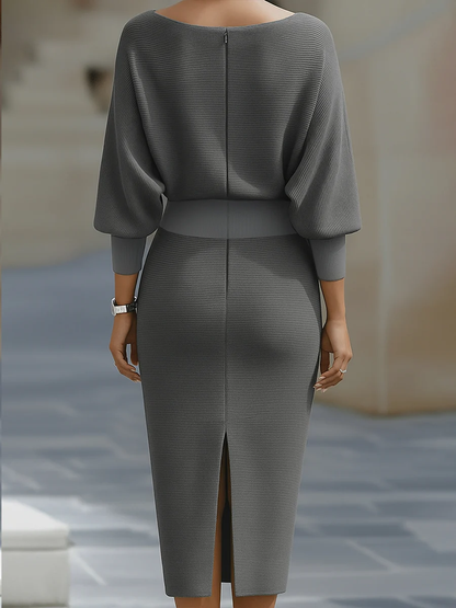 Witte Gedrapeerde Batwing Midi Jurk