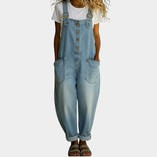 Carmen - Vintage denim jumpsuit van zacht katoen met verstelbare schouderbanden