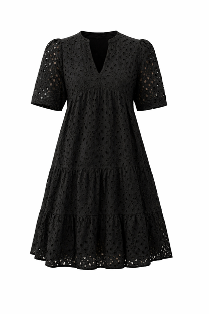 Fleur – Broderie Jurk met V-hals en A-lijn rok