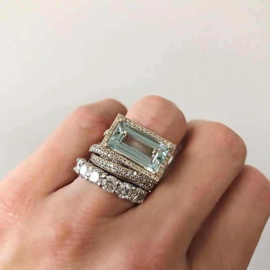 Vintage Zilveren Turquoise Glazen Ringenset (3 Ringen)