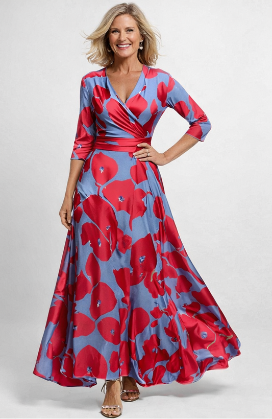 Denise - Bloemen Maxi Jurk met A-lijn en V-hals