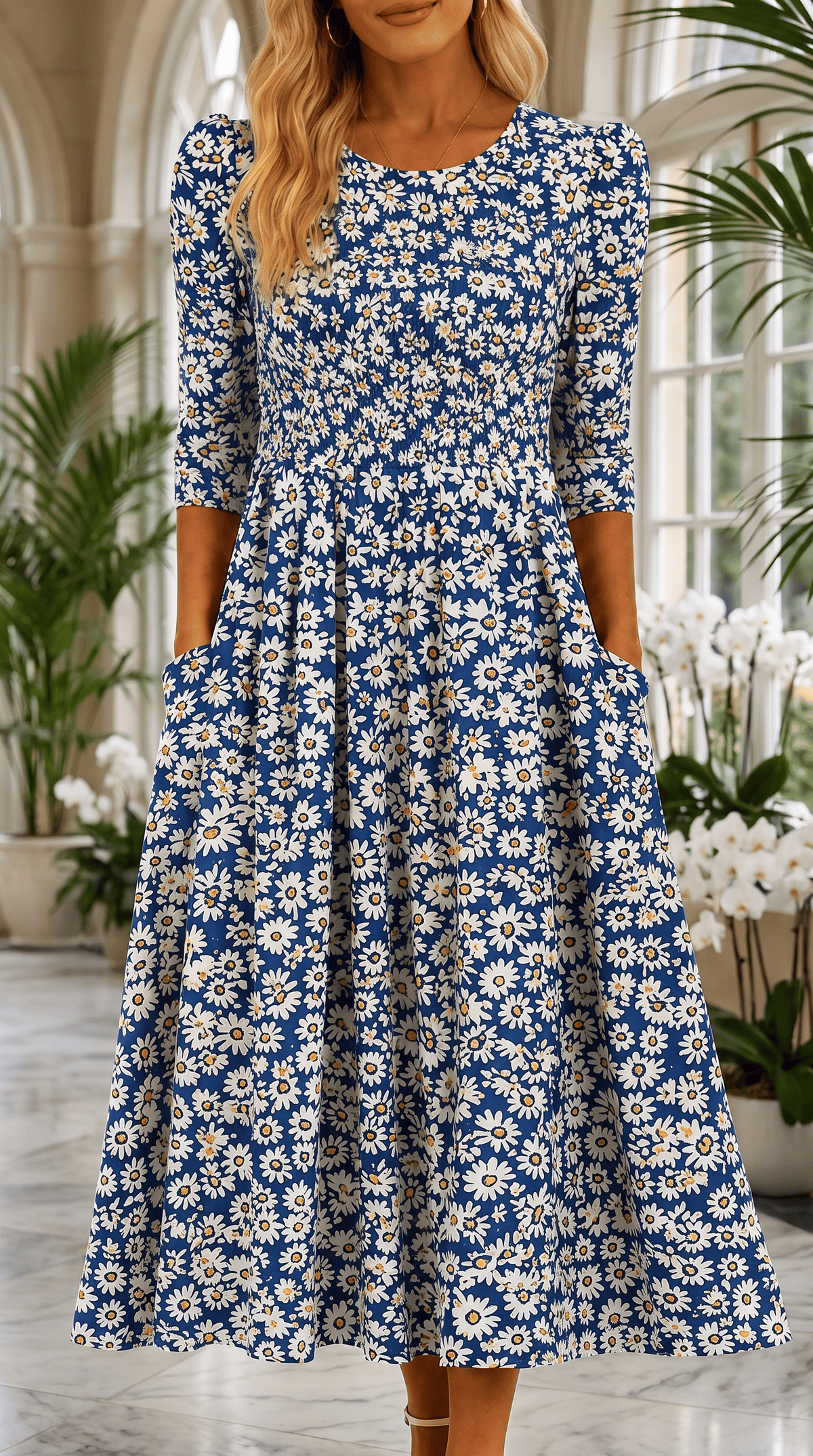 Daisy - Blauwe Tuin Pocket Maxi Jurk