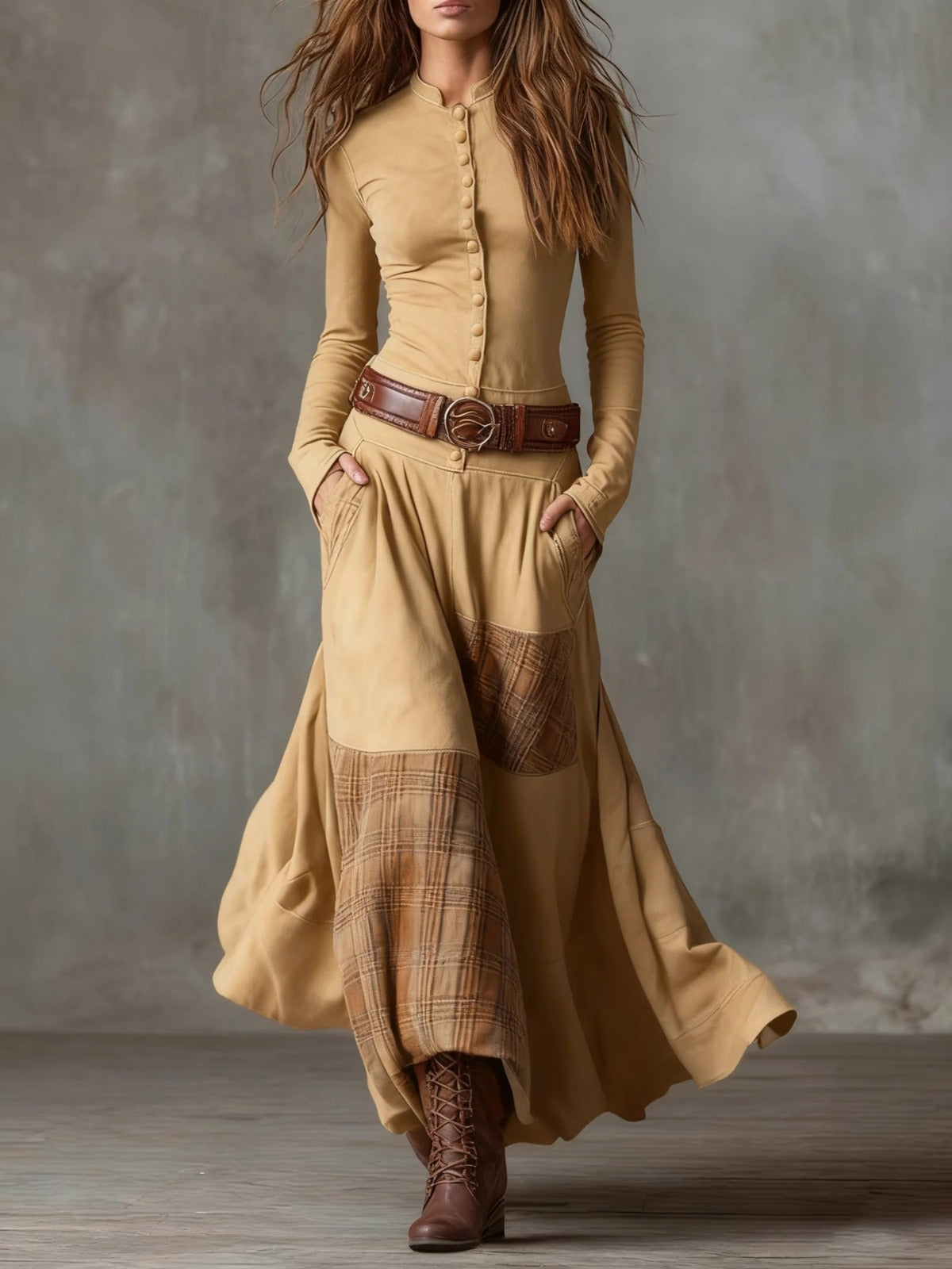 Ilse - Maxi jurk van suede met riem