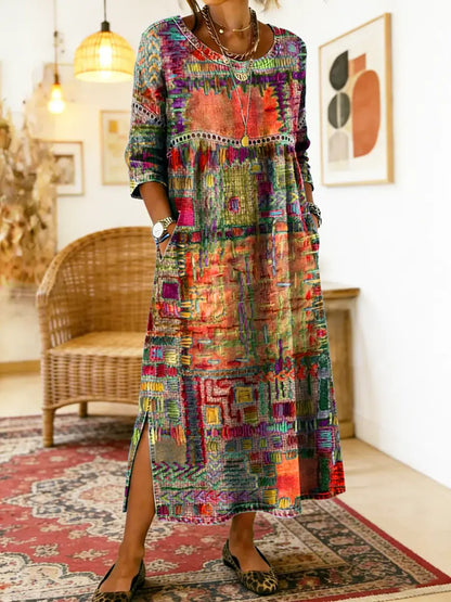 Manuela | Geprinte Jurk met Etnisch Patchwork