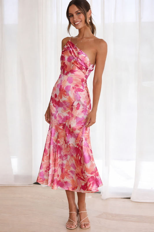 Selena - One-Shoulder Bloemenjurk met bloemenprint en flatterende pasvorm