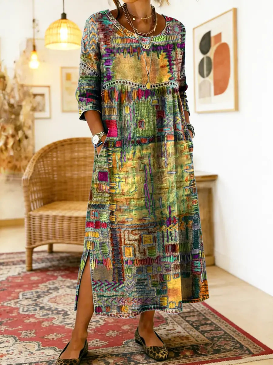 Manuela | Geprinte Jurk met Etnisch Patchwork