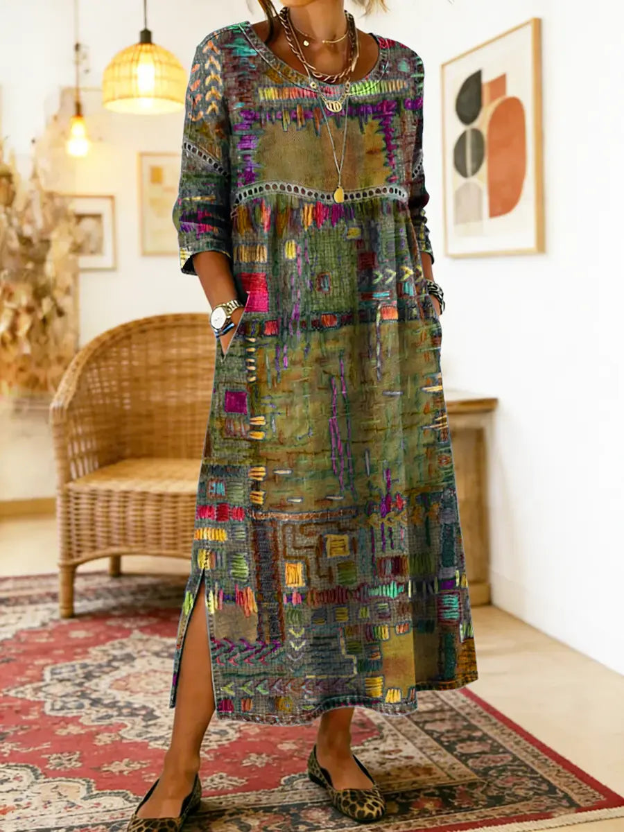 Manuela | Geprinte Jurk met Etnisch Patchwork