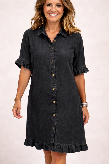 June - Blousejurk met knoopsluiting en volantzoom