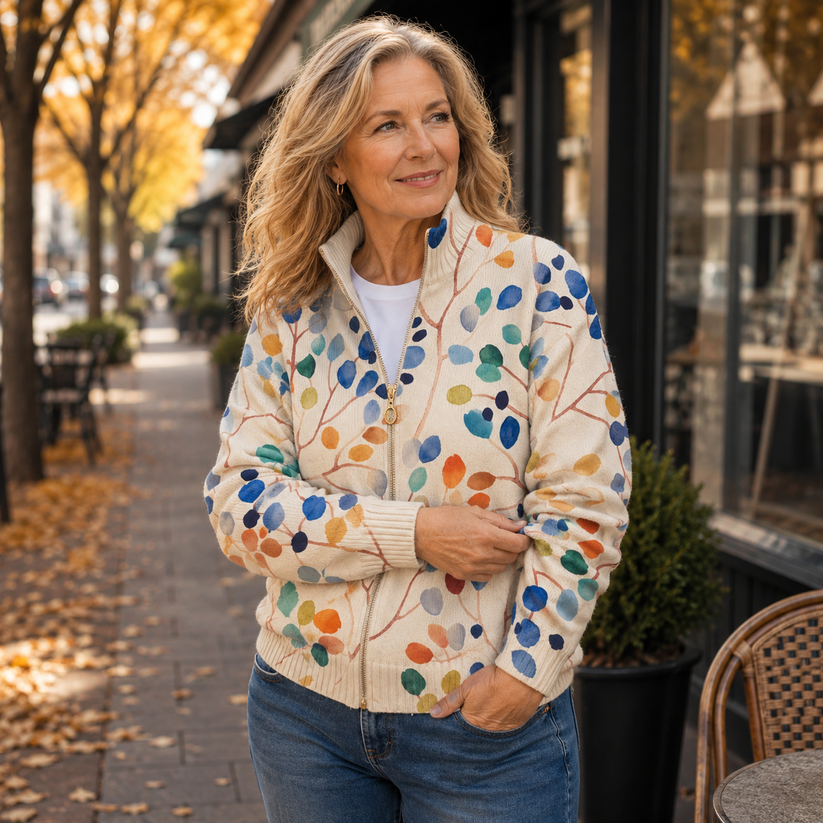 Imogene™ | Botanische Bladprint Zip Cardigan